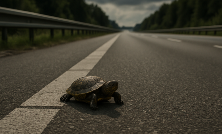 Polizei rettet Schildkröte von A2-Auffahrt bei Porta Westfalica